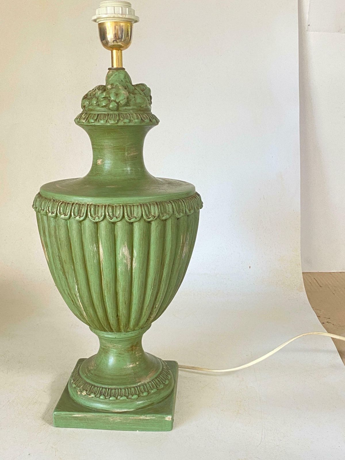 photo buy Table Lamp In Old Patinated Ceramic Green Color France 1970 Signed Lancel Paris