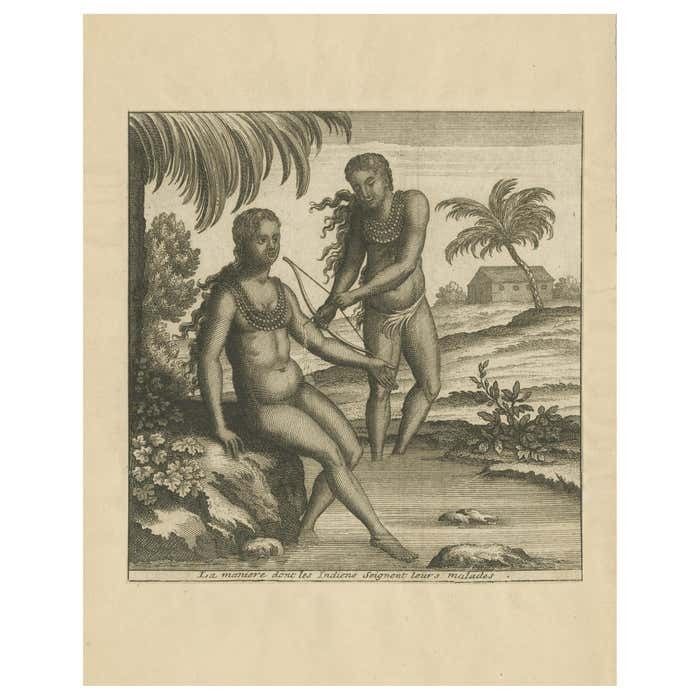 Antique Print Illustrating How The Indians Cure Their Sick People