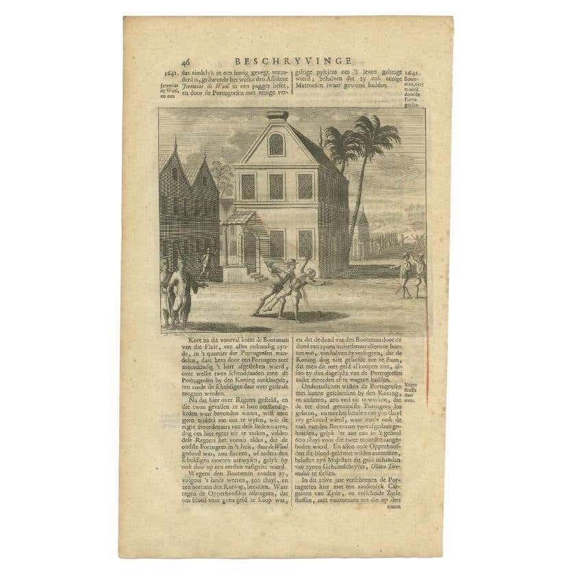 Antique Print Of A Boatswain Murdered By The Portugese By Valentijn, 1726