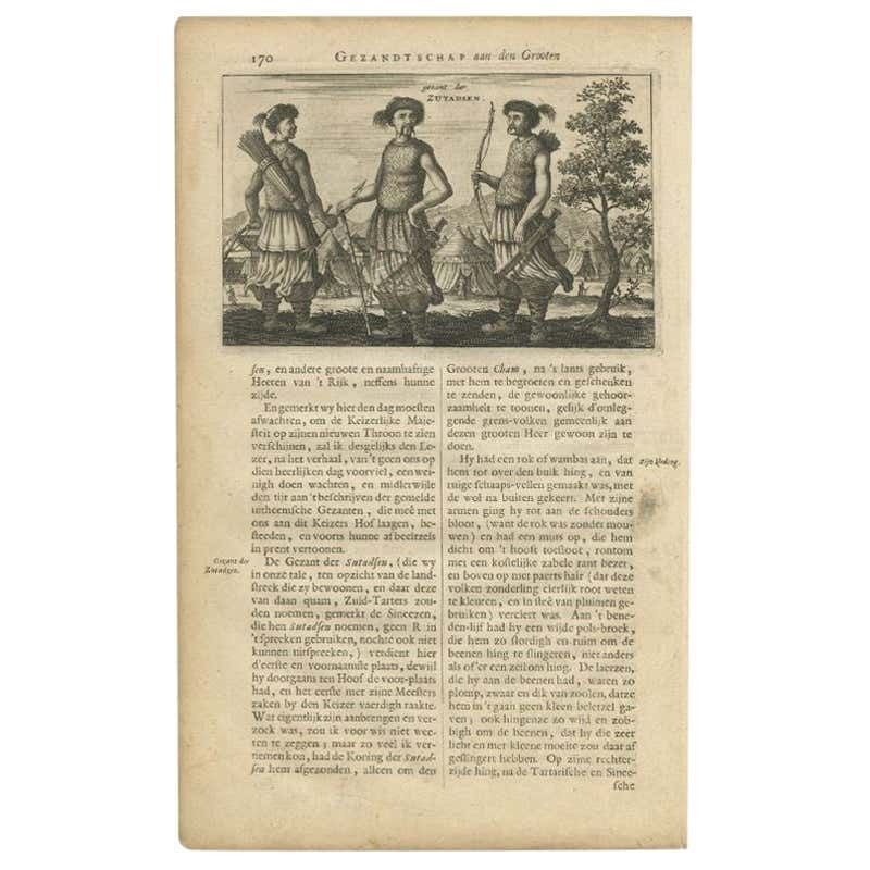 Original Antique Print Of An Asian Envoy By Nieuhof, '1665'