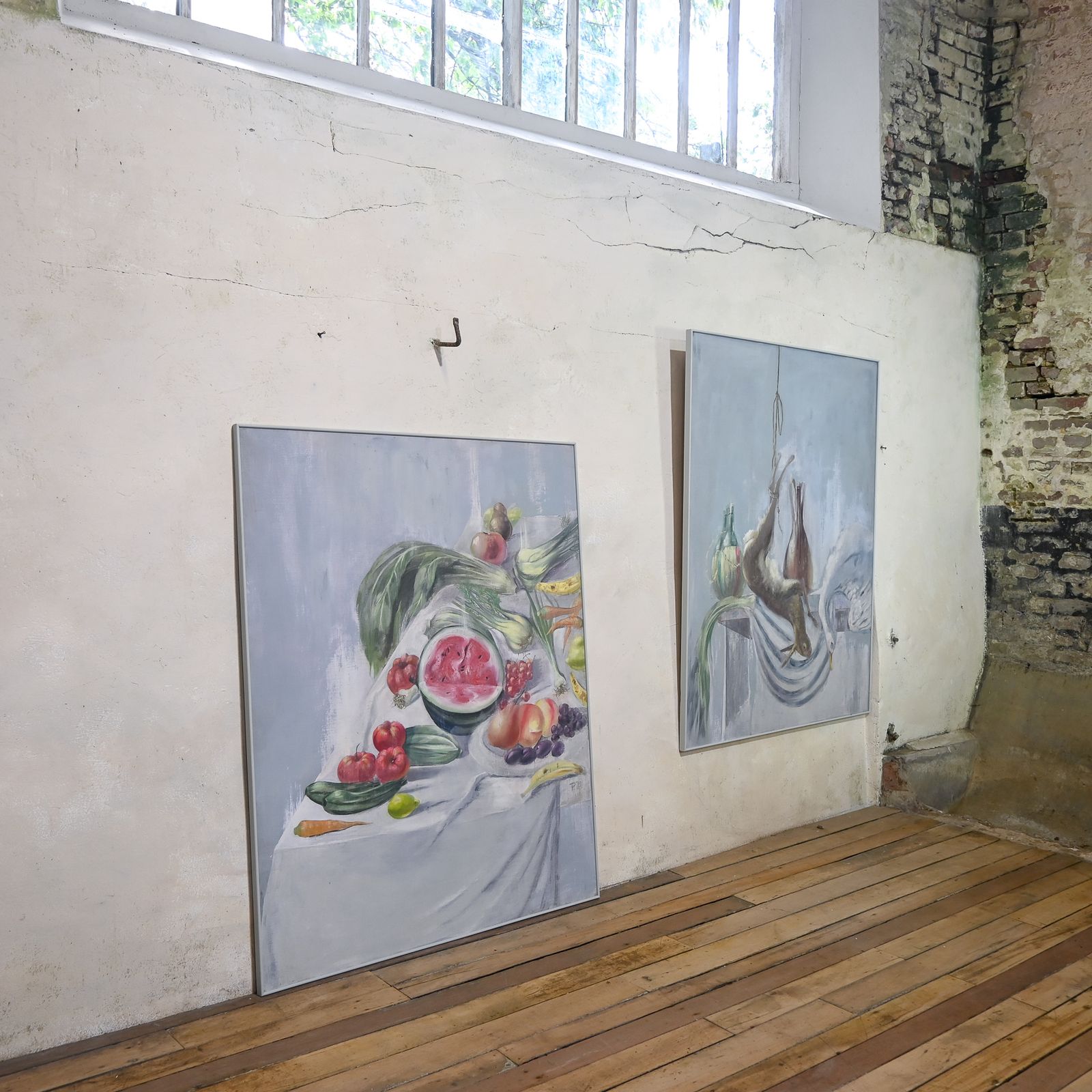 A Large Pair Of Naive Oil On Canvas Paintings photo for sale