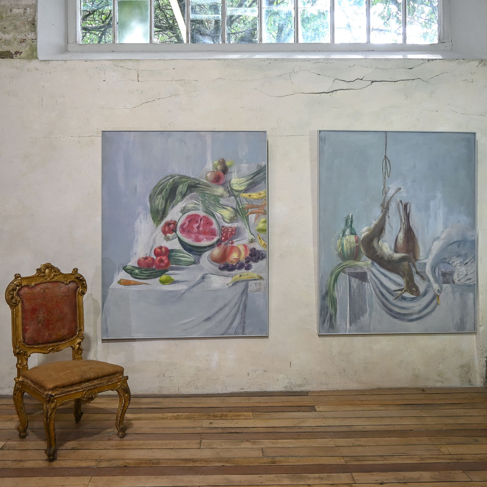 4600.0 A Large Pair Of Naive Oil On Canvas Paintings photo