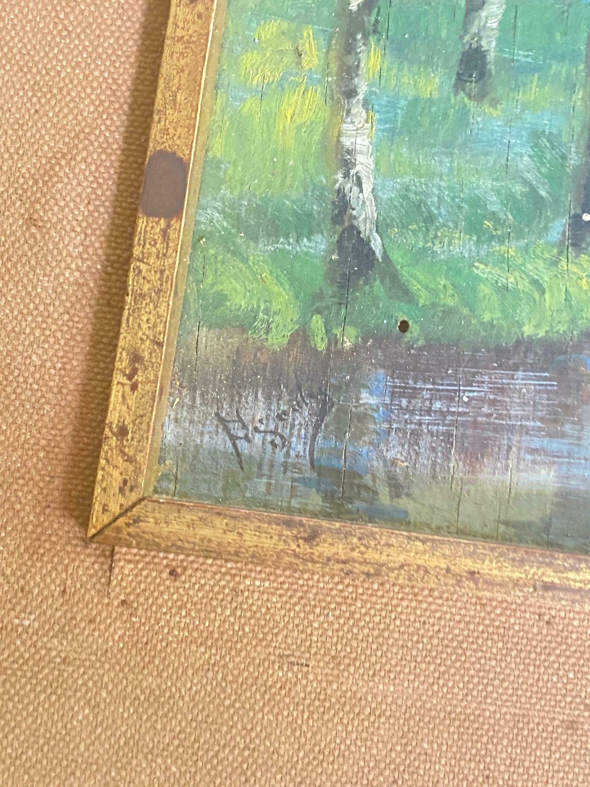 photo for sale Original Oil Painting Representing A River And Trees Fance Early 20th Century