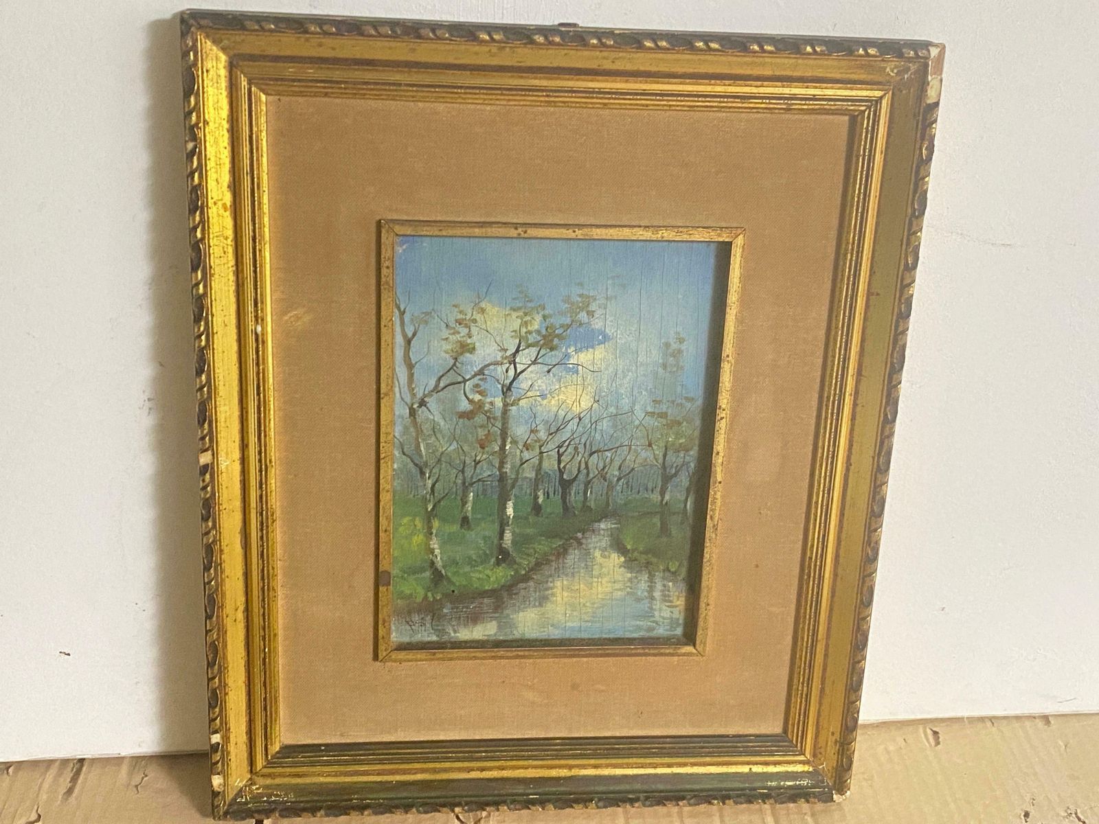 photo vinterior Original Oil Painting Representing A River And Trees Fance Early 20th Century