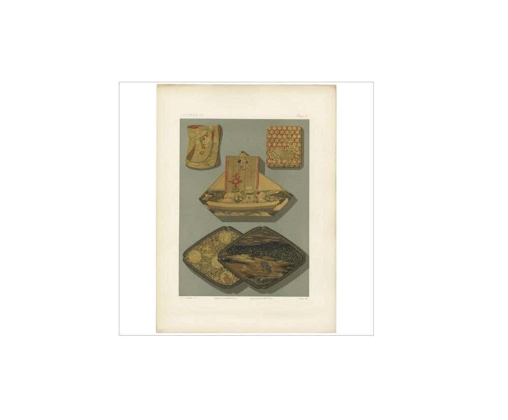 Antique Print Of Japanese Box Elements, Lacquer By G. Audsley, 1882 photo Art