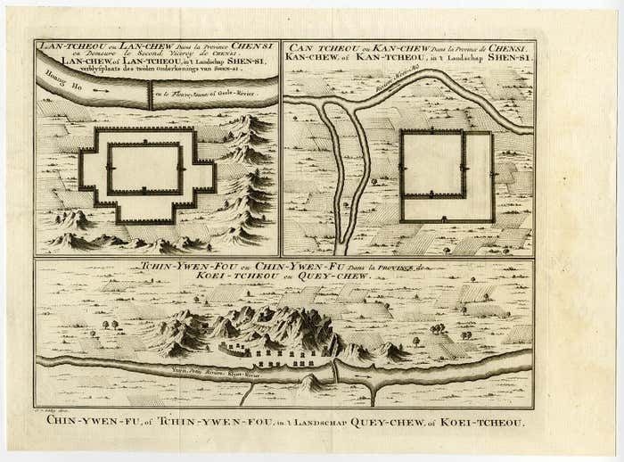 Antique Map Of Three Chinese Cities In Chensi And Koei Tcheou, C.1758 photo Art