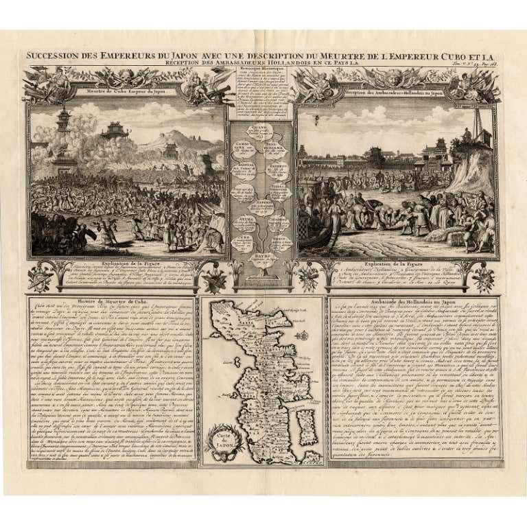 Antique Engravings Of Japan Incl A Map And The Arrival Of The Dutch, 1732