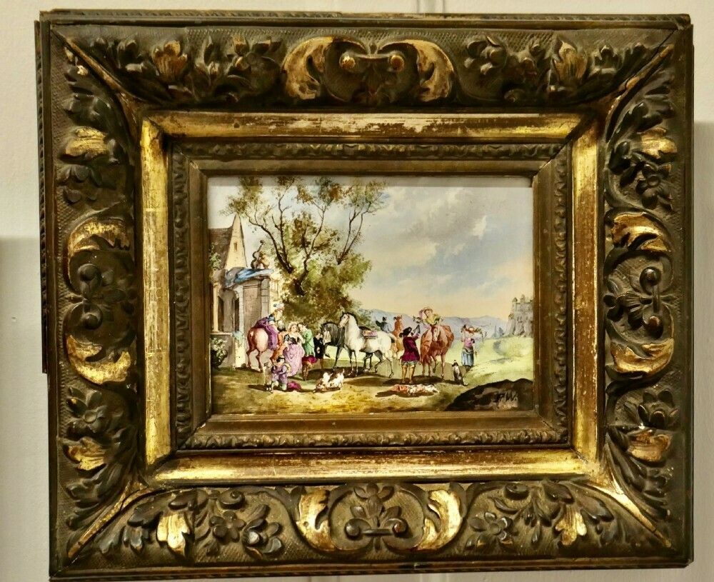 A Pair Of French Porcelain Ceramic Plaques Painted By P W photo for sale