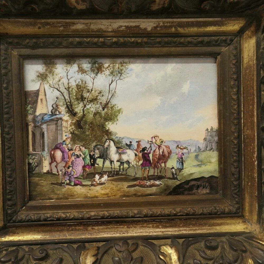 A Pair Of French Porcelain Ceramic Plaques Painted By P W photo 930.0