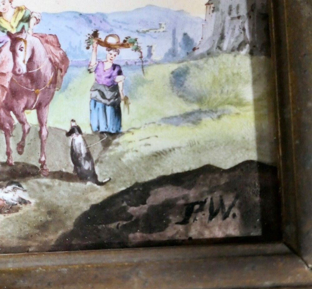 A Pair Of French Porcelain Ceramic Plaques Painted By P W photo vinterior