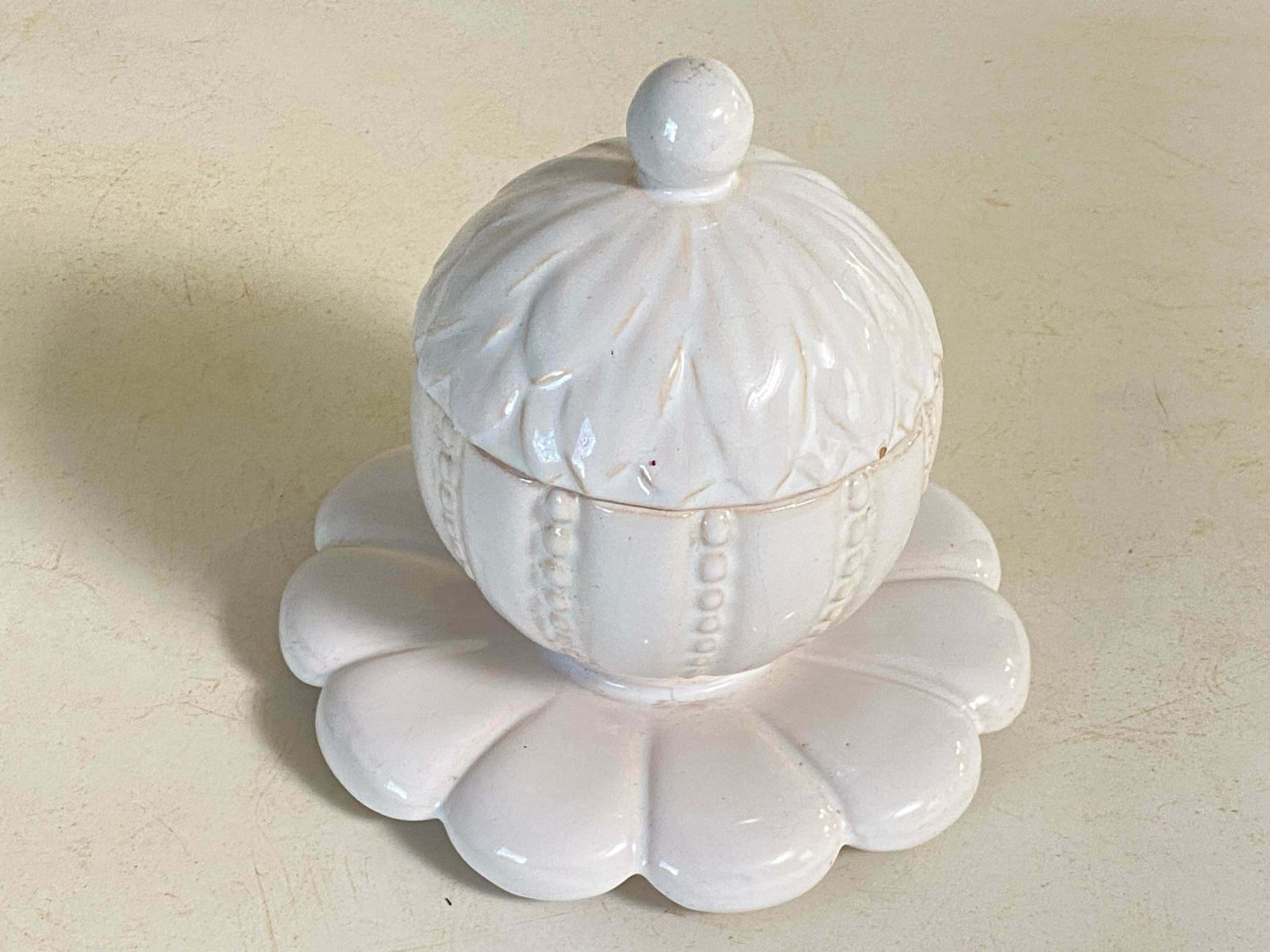 Sugar French Porcelain Sugar Pot By Sue & Mare White Color 20th Century photo vintage