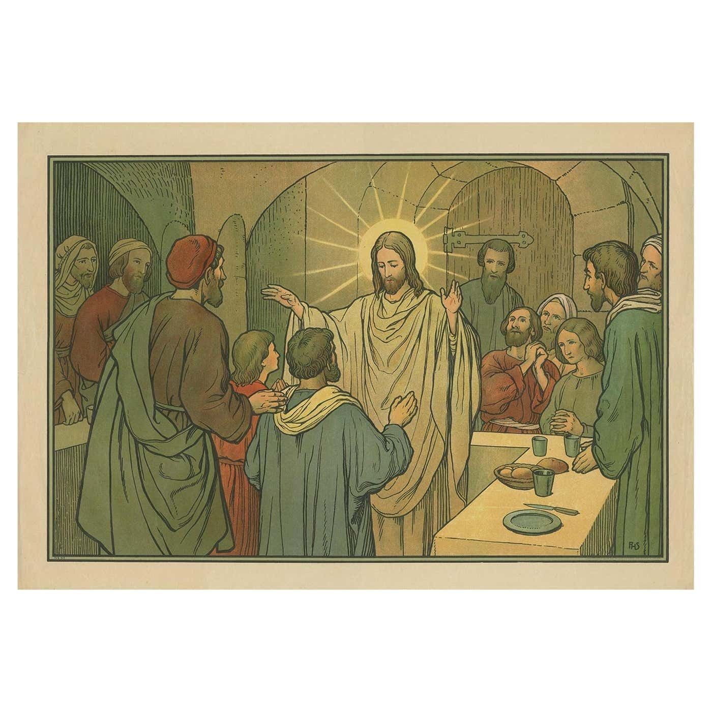 Antique Religion Print Of The Seven Sacraments, Penance '1913'