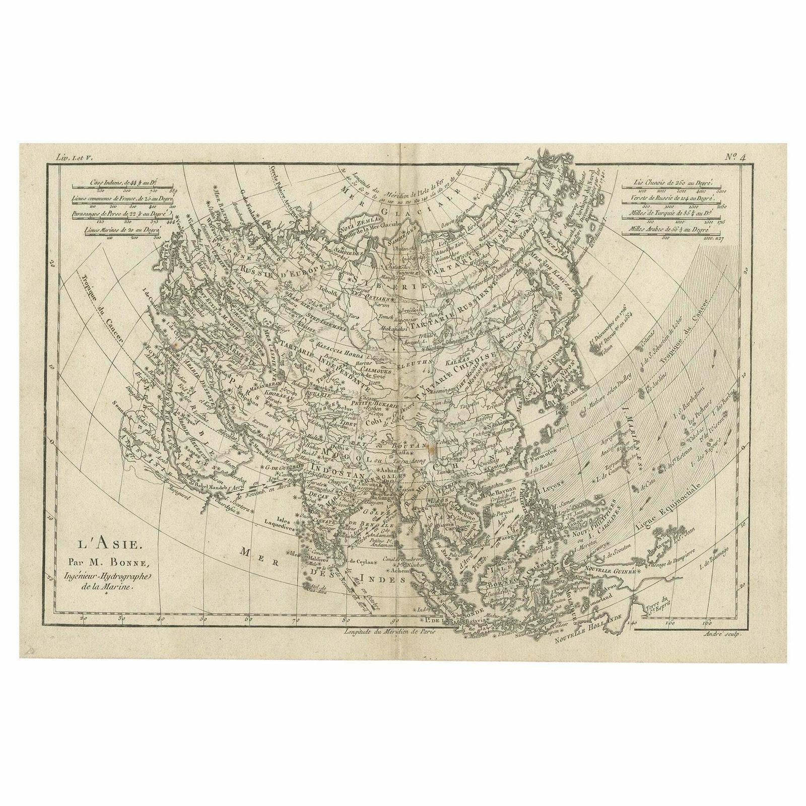 Original Antique Map Of Asia, 1700s