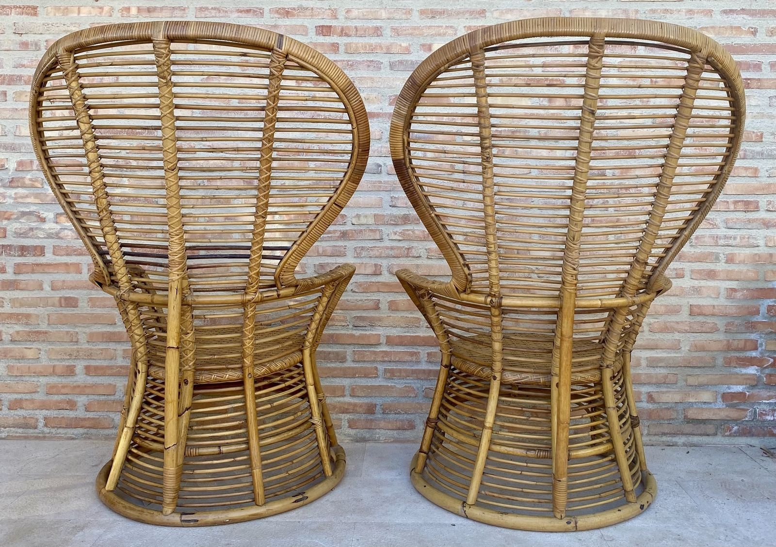 Spanish 70's Bamboo Wicker High Back Armchair, Set Of Two photo 1810.0