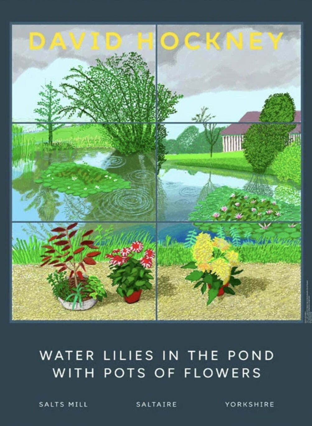 David Hockney   Water Lilies In The Pond With Pots Of Flowers