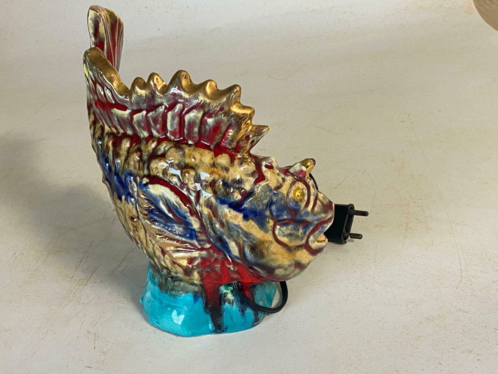 Vallauris & Monaco, France, Table Lamp In Glazed Ceramics Shaped Like A Fish photo furniture