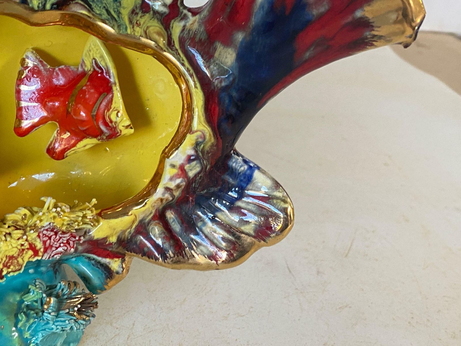 photo furniture Vallauris & Monaco, France, Table Lamp In Glazed Ceramics Shaped Like A Fish