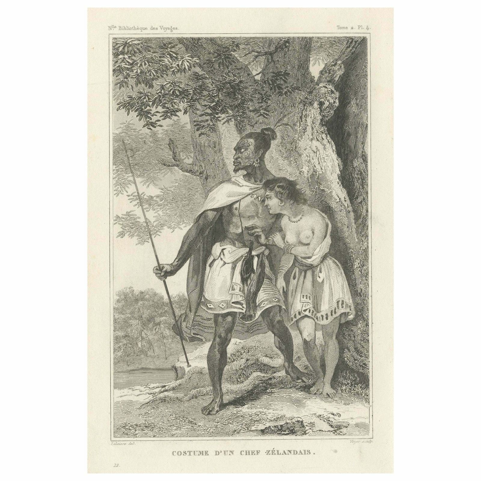 Antique Print Of A Costume Of A New Zealand Chief