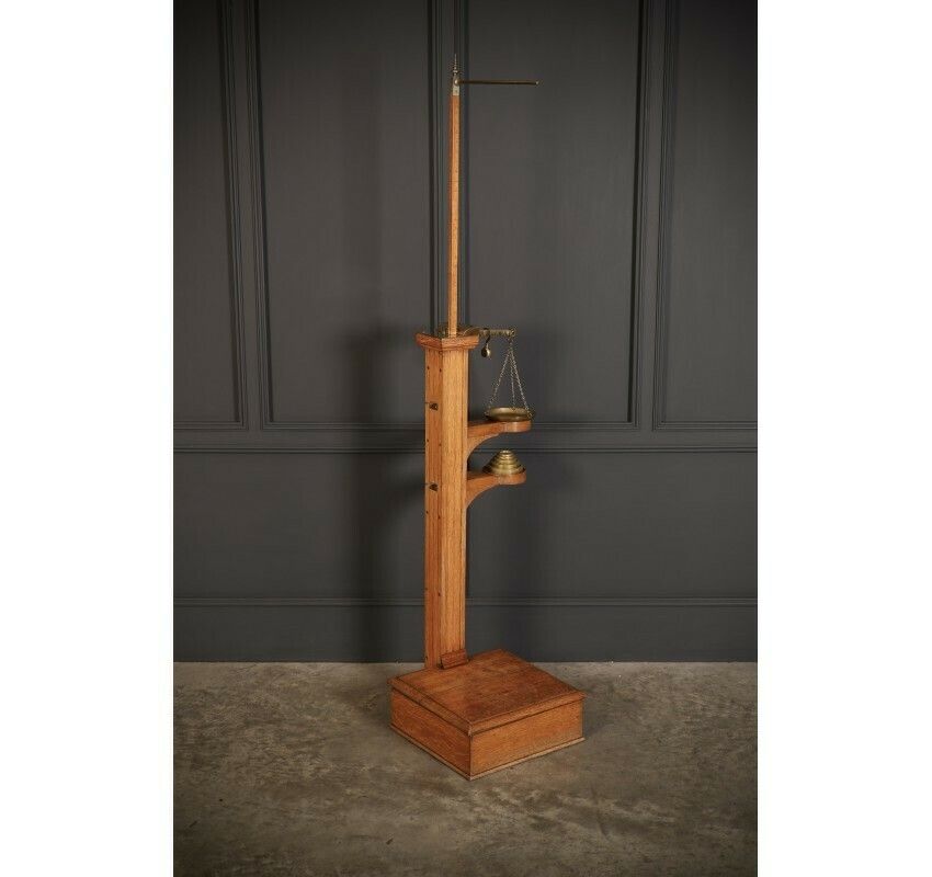 Victorian Brass Mounted Oak Personal Weighing Scales photo furniture