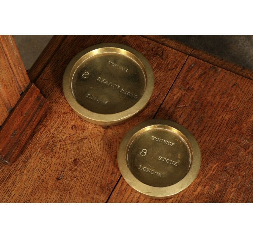1070.55 Victorian Brass Mounted Oak Personal Weighing Scales photo