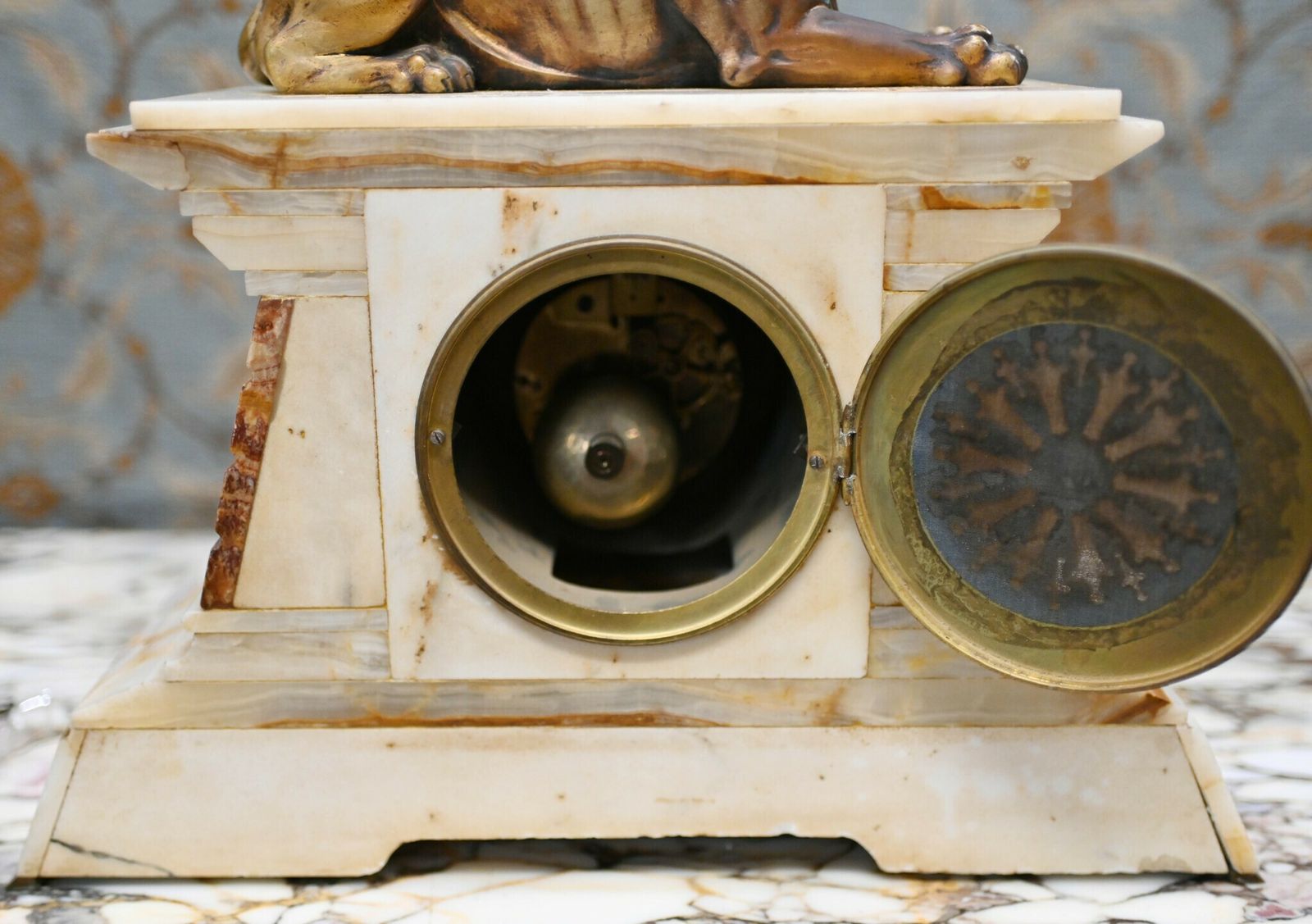 Home Decor French Empire Clock Mantel Gilded Spinx Marble 1880 photo