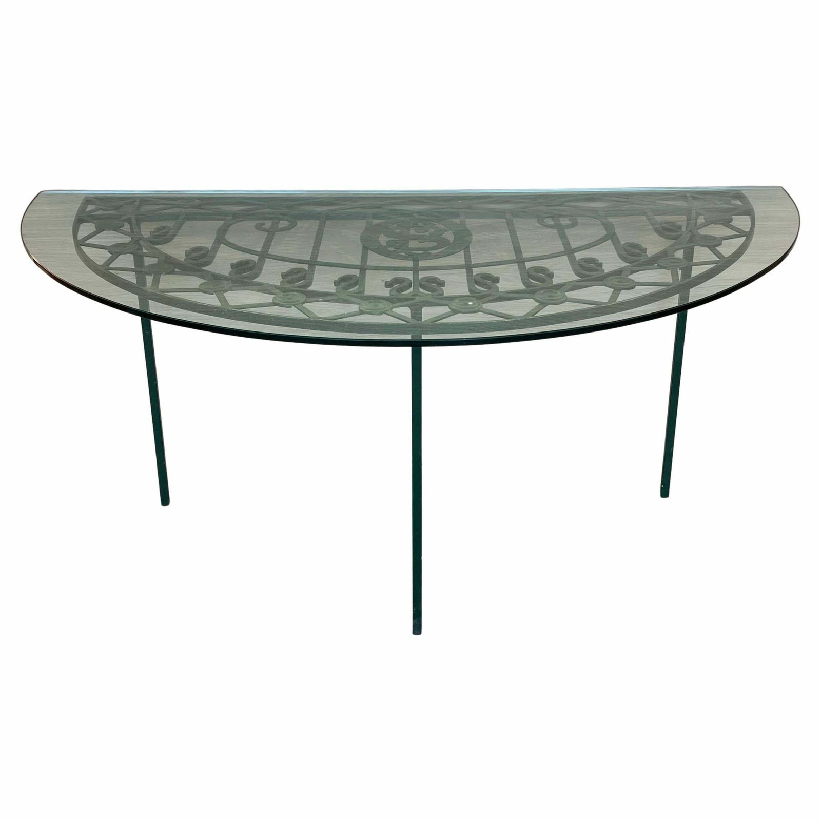 Console demi-lune espagnole en fer forgé vert, XIXe siècle