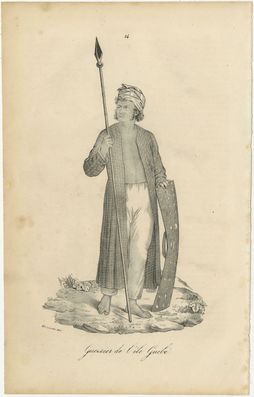 Antique Print Of A Warrior From The Island Of Guebe, Maluku Islands