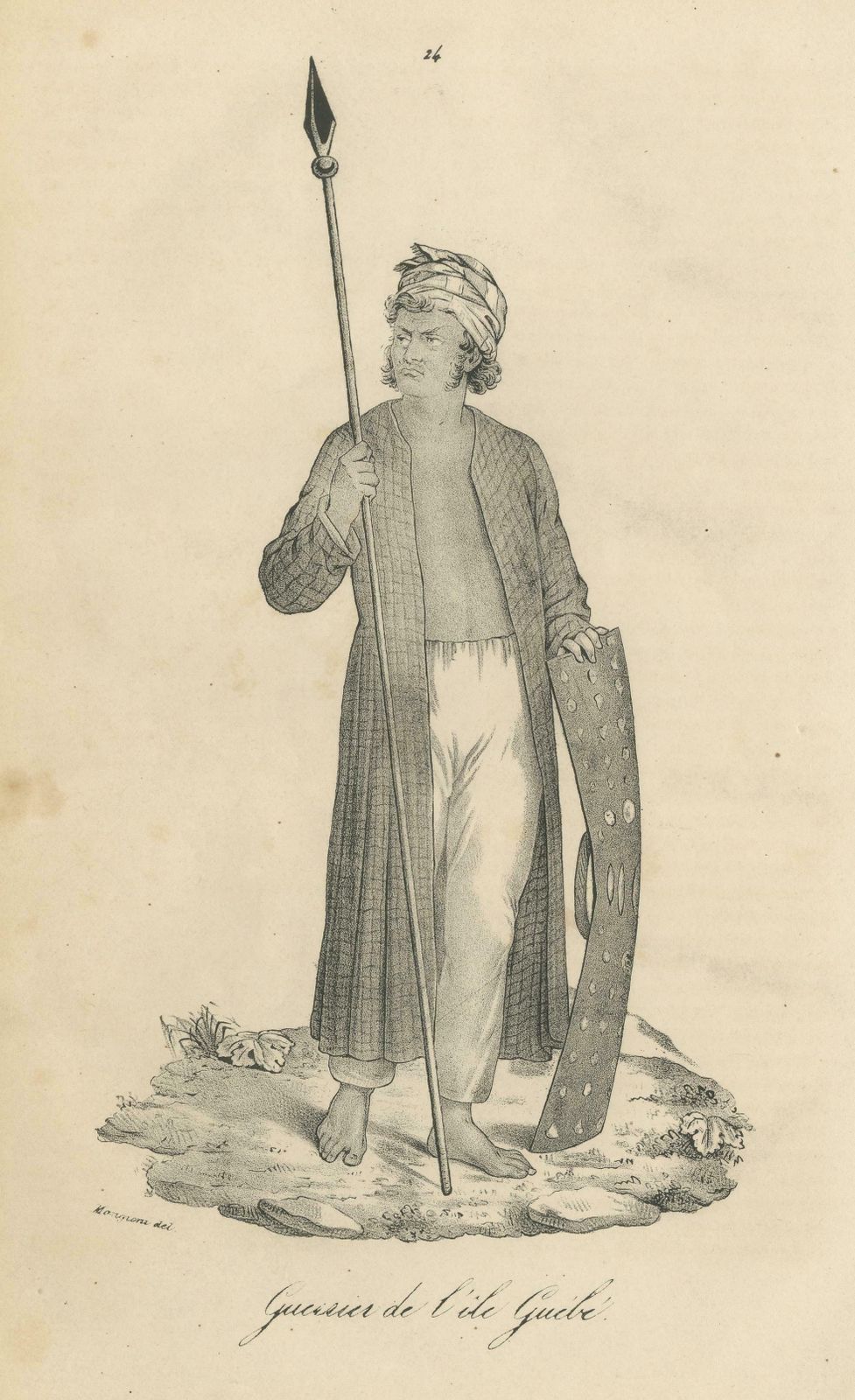 Antique Print Of A Warrior From The Island Of Guebe, Maluku Islands photo furniture