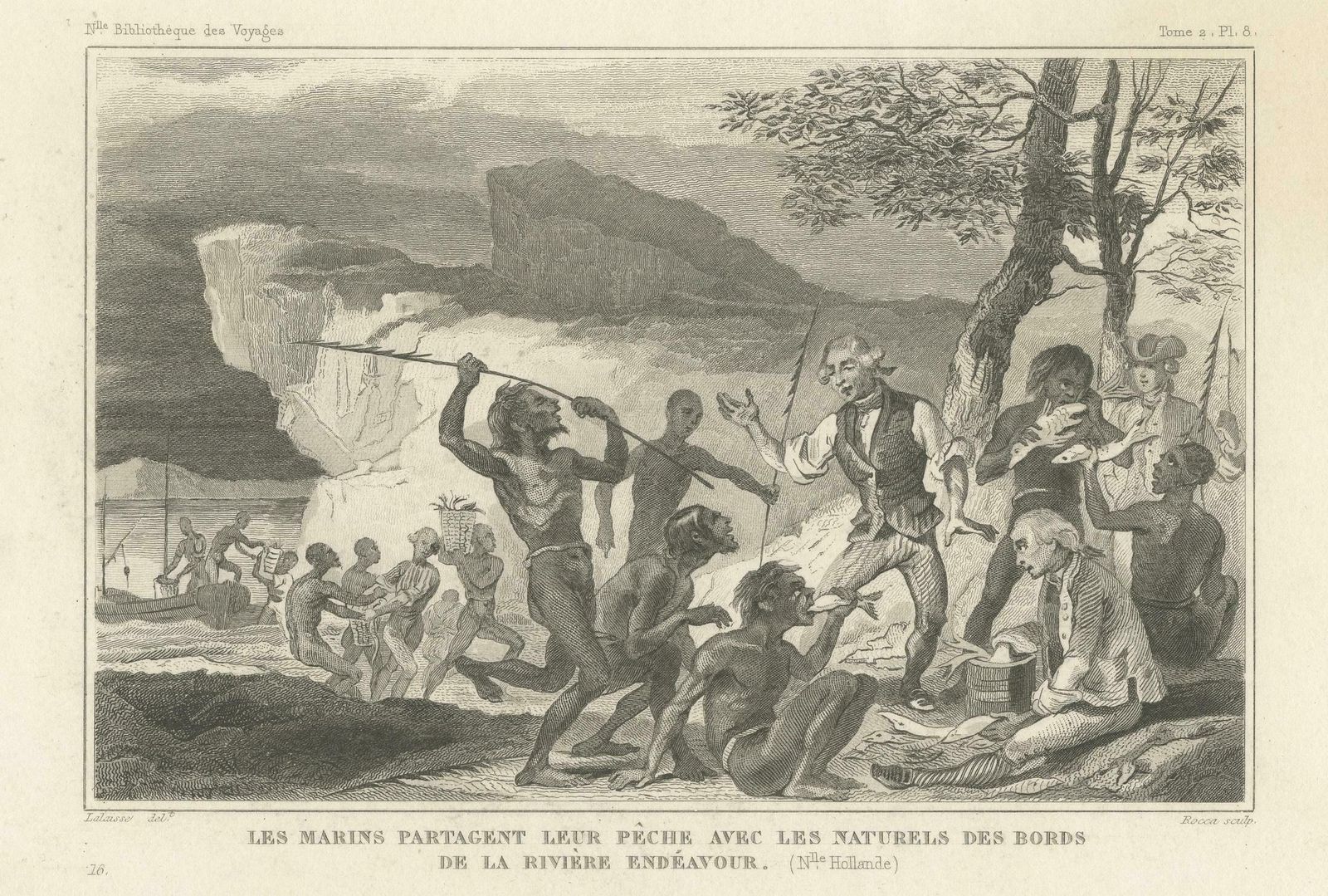Antique Print Of Sailors Sharing Their Fish With Natives From Australia photo for sale