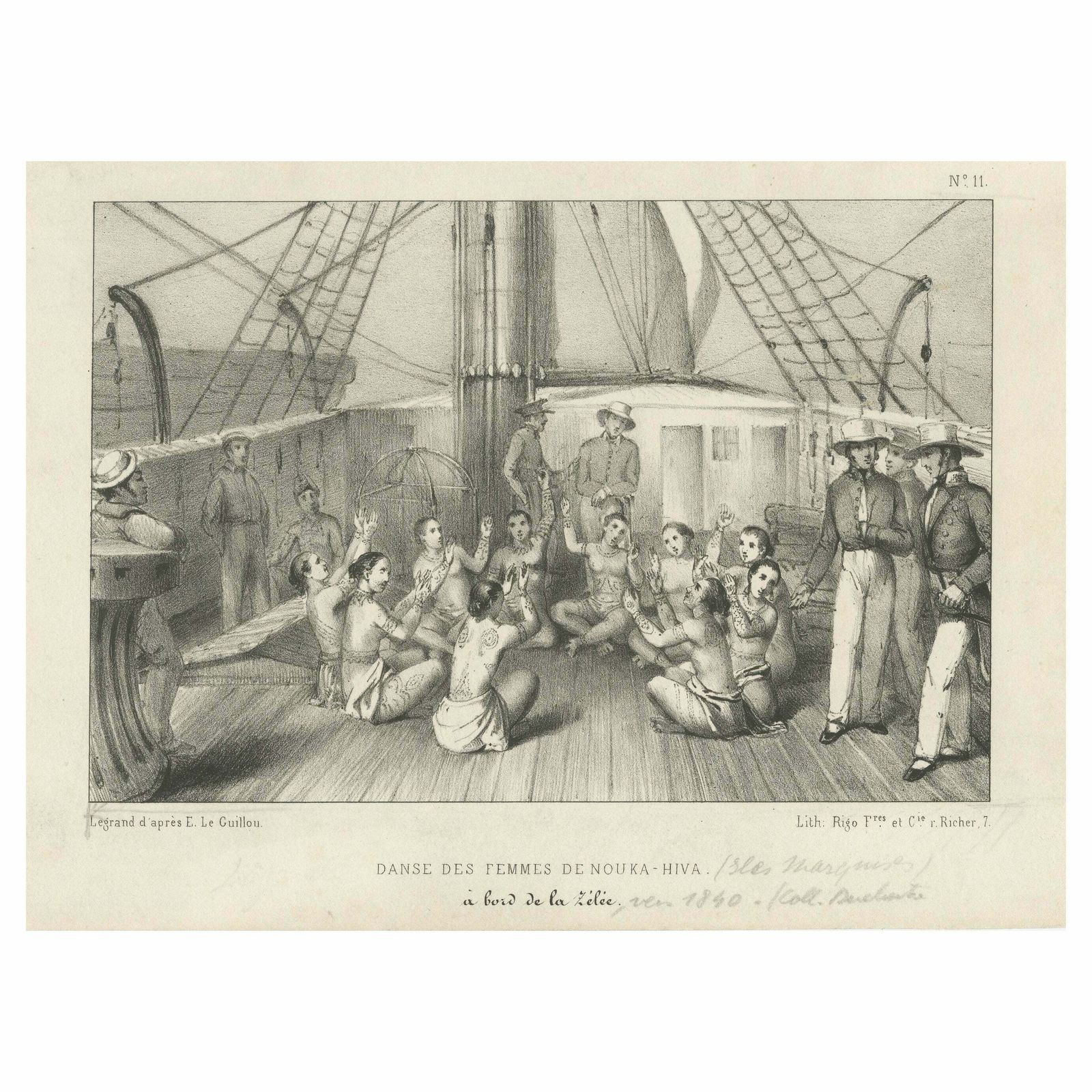 Antique Print Of The Dance Of The Women Of Nuka Hiva Aboard The Zelee