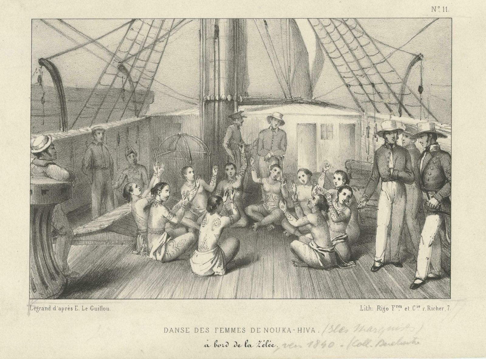Antique Print Of The Dance Of The Women Of Nuka Hiva Aboard The Zelee photo for sale
