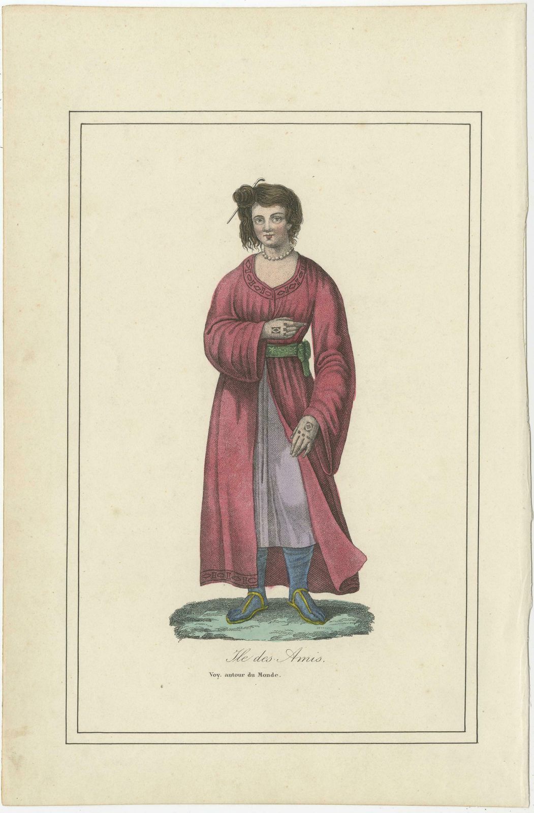 Hand Colored Antique Print Of A Female Native Of Tonga, Friendly Islands photo furniture