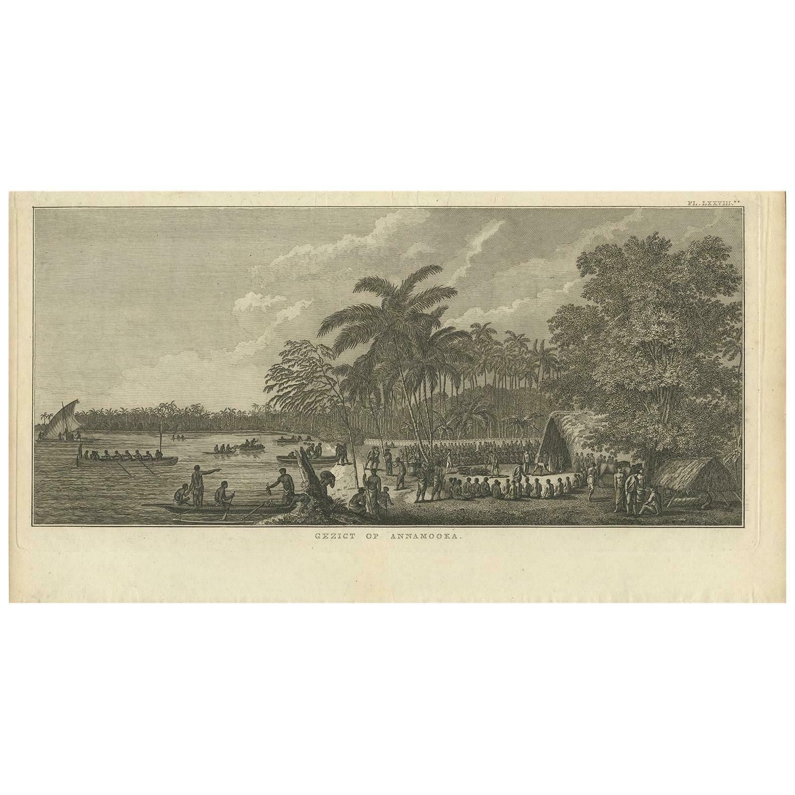 Antique Print Of Annamooka, Tonga Islands, By Cook '1803'
