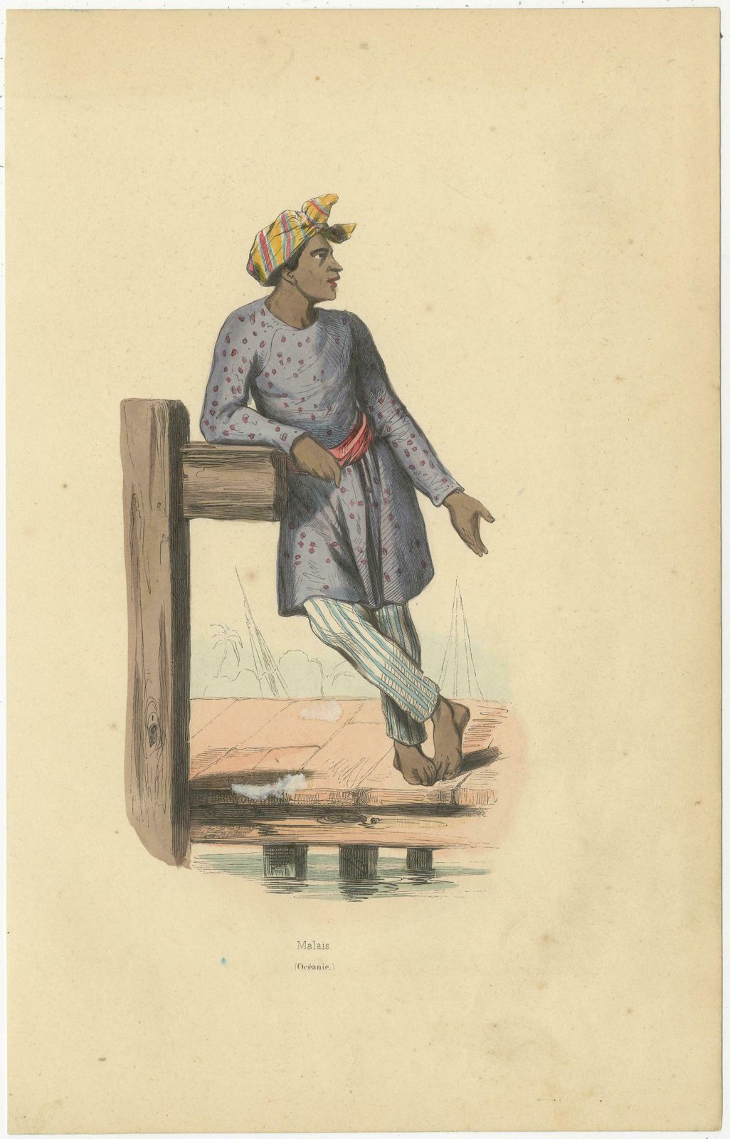 Hand Colored Antique Print Of A Malay Man Of Singapore photo furniture