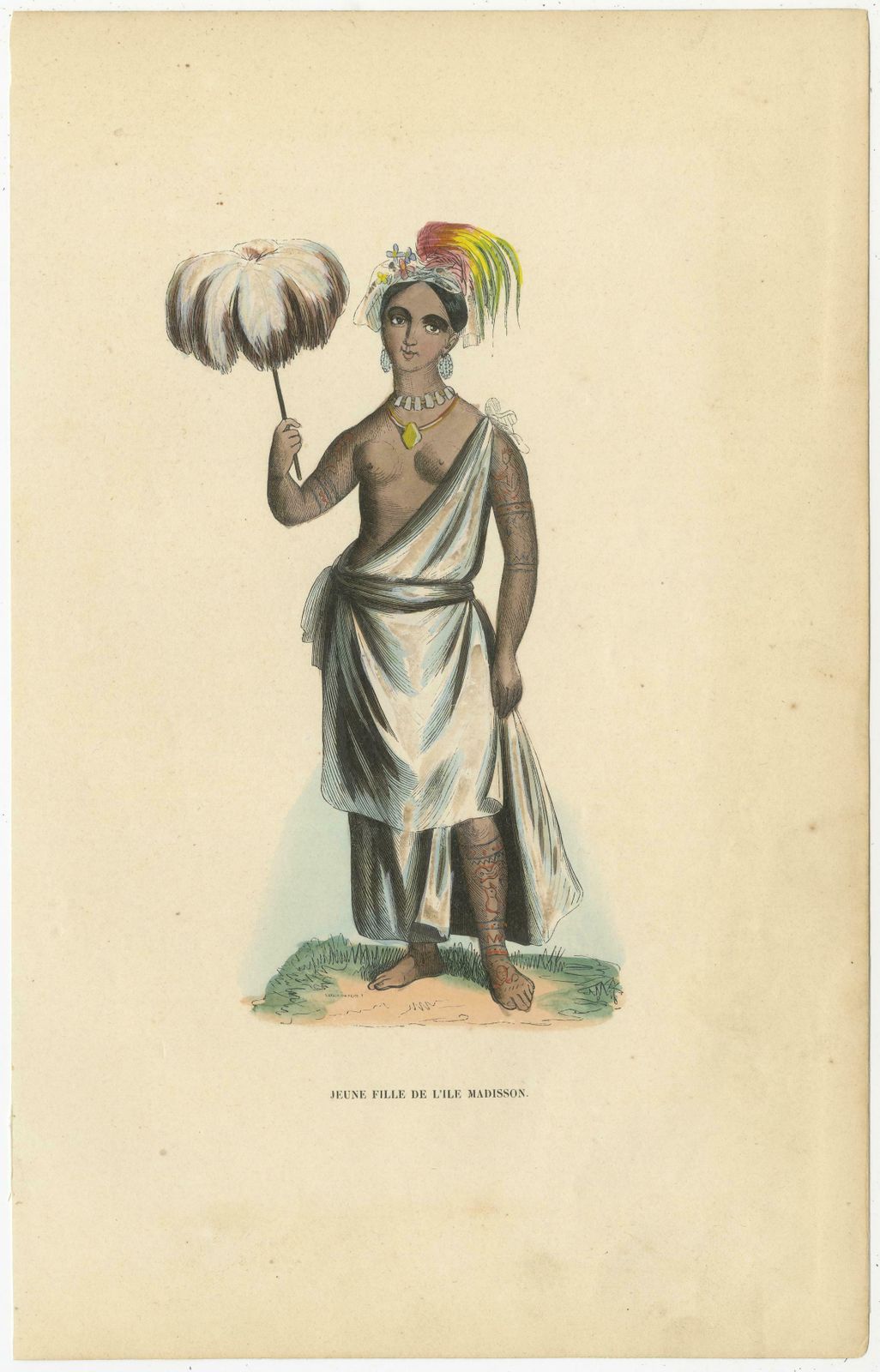 Old Print Of Piteenee, A Young Woman Of Nuku Hiva, Marquesas Islands, 1845 photo furniture