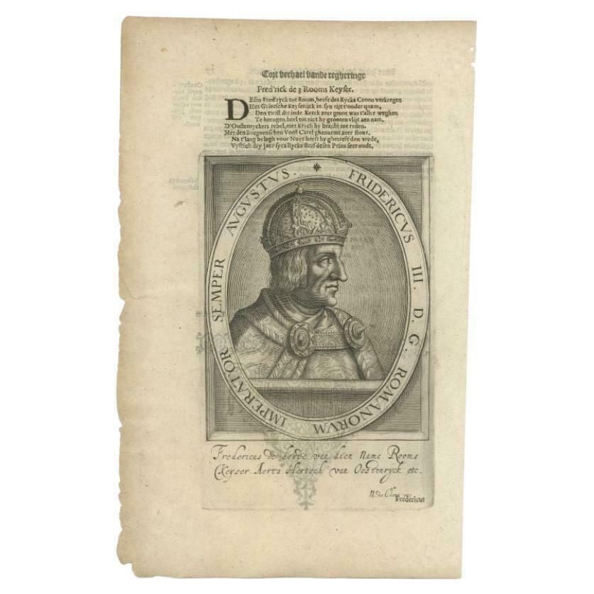 Antique Portrait Of Frederick III, Holy Roman Emperor, By Janszoon, 1615