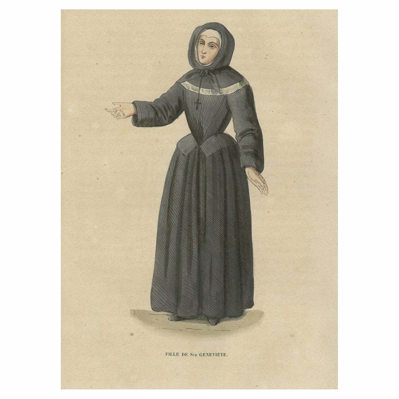 Antique Print Of A Sister Of The Congregation Of France, 1845