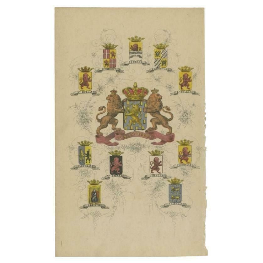 Antique Print With Coats Of Arms Of The Netherlands, 1864