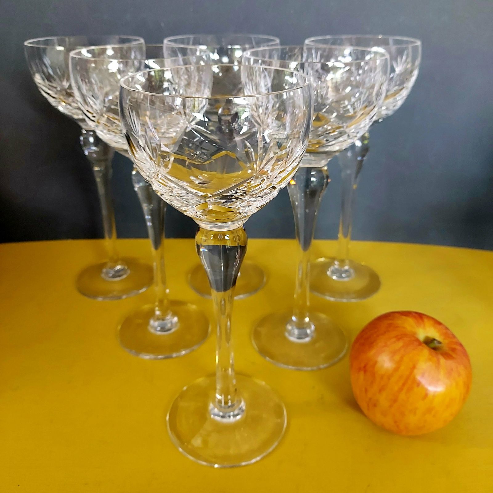 6 Vintage Royal Brierley Crystal 125ml Cut Glass Hock Glasses, 1970s