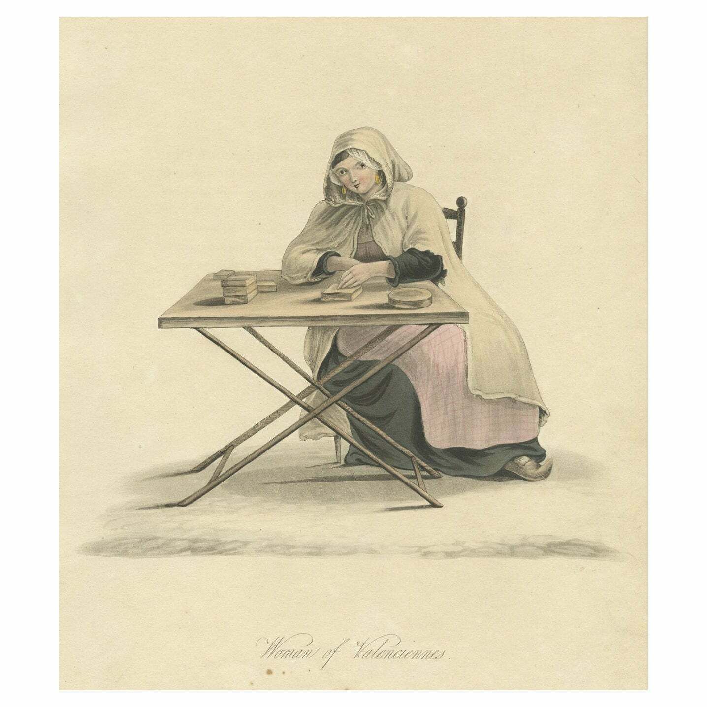 Antique Print Of A Fortune Teller Woman Of Valenciennes, France, 1817
