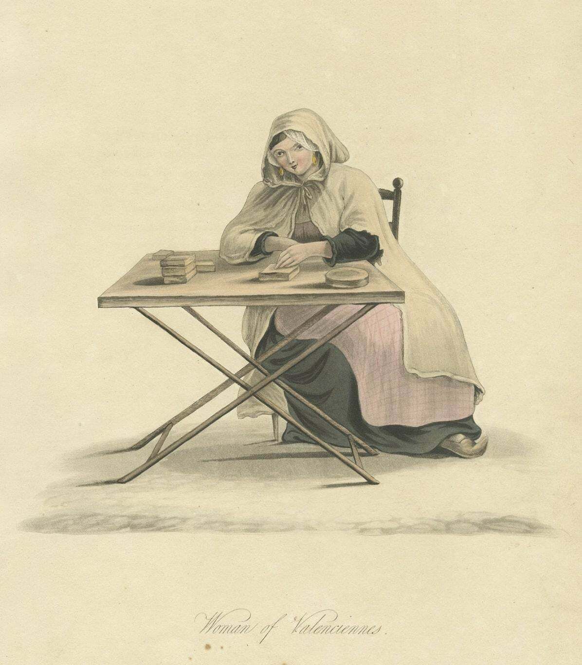 Antique Print Of A Fortune Teller Woman Of Valenciennes, France, 1817 photo 257.0