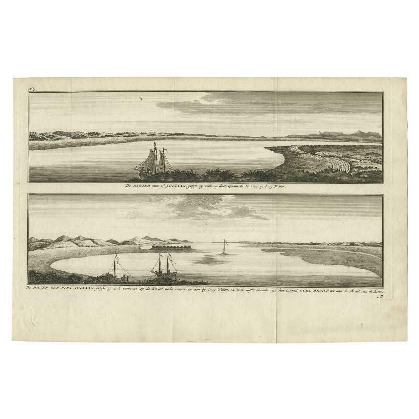 Antique Print With Views Of San Julian, Patagonia, Argentina, 1765