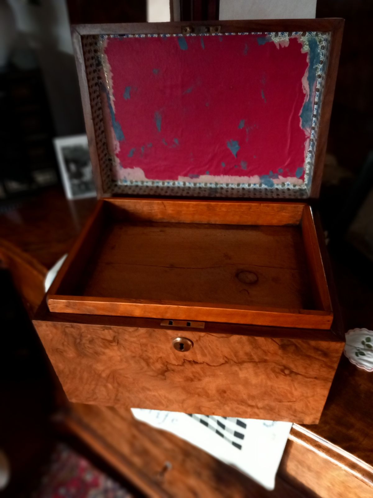 Walnut Needlework Box, 1800s, Antique photo furniture