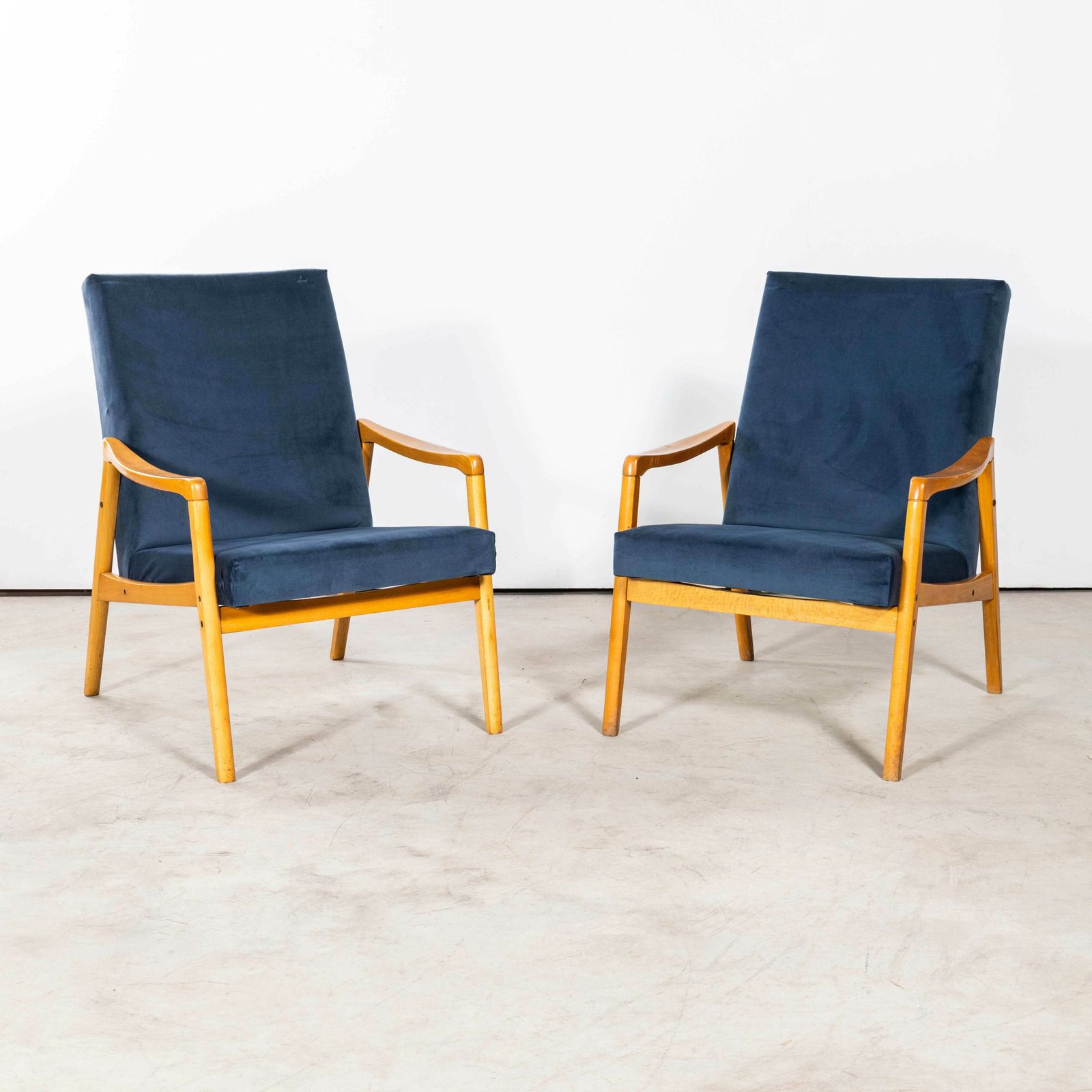 1950’s Jaroslav Smidek Original Re Upholstered Armchairs – Pair In Teal Blue