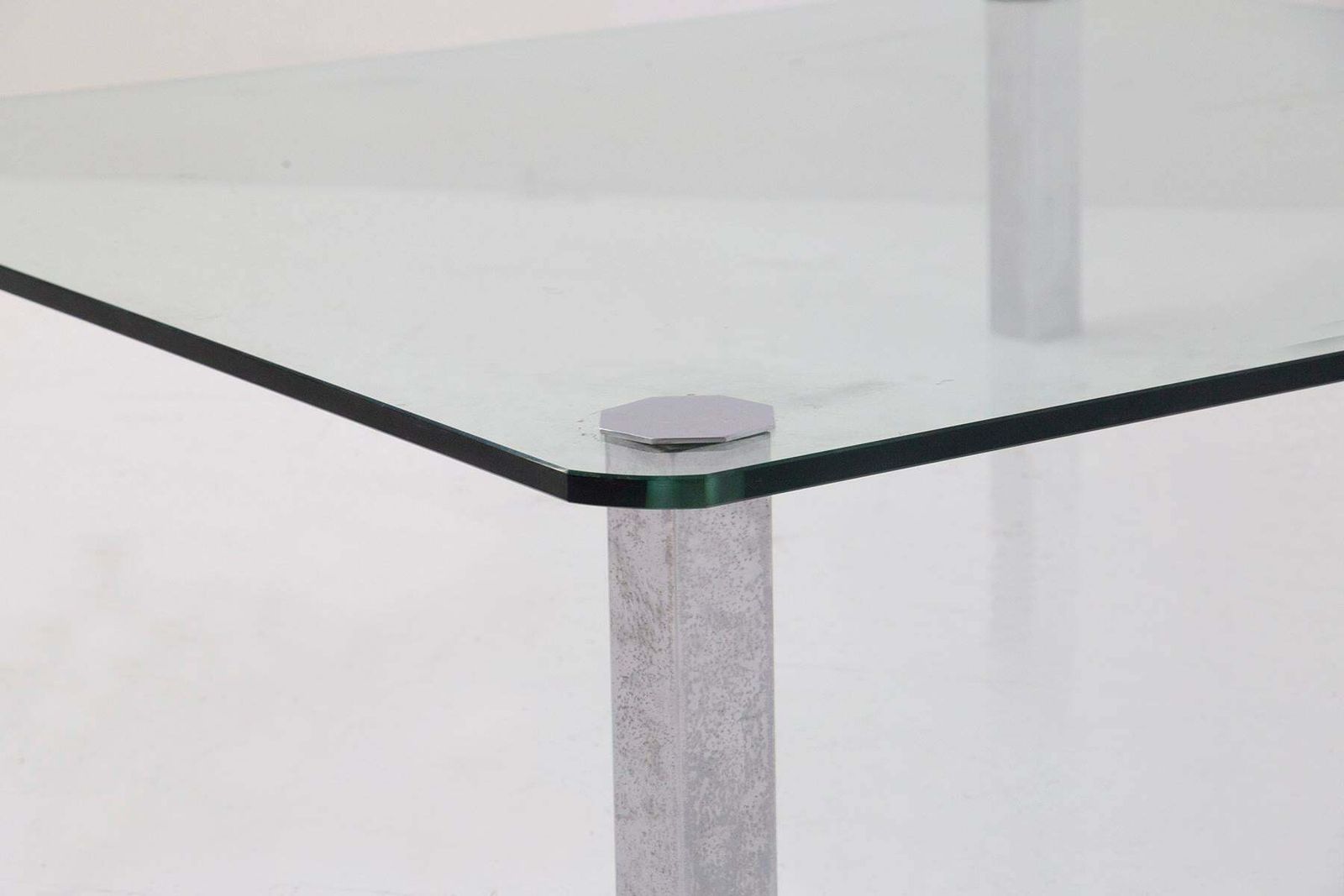 Vintage Italian Glass Coffee Table With Metal Feet photo for sale