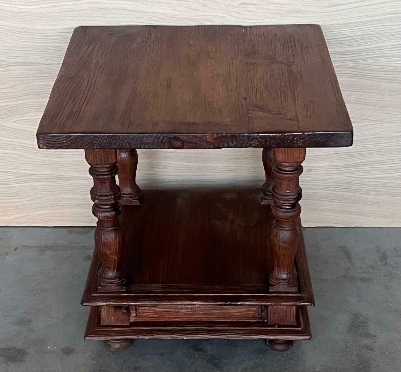 Pair Of Spanish Brutalist Walnut Side Or Coffee Tables With Low Shelve photo Furniture