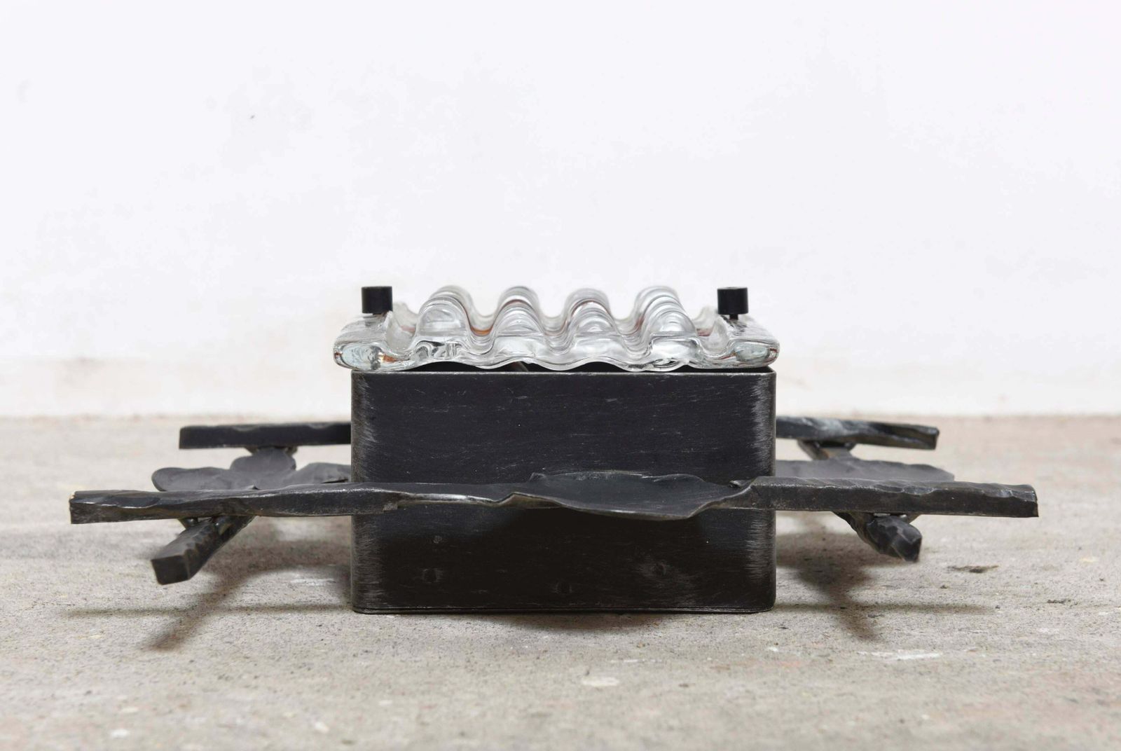 Set Of Two Brutalist Glass And Wrought Iron Lights By Tom Ahlström photo 1254.0