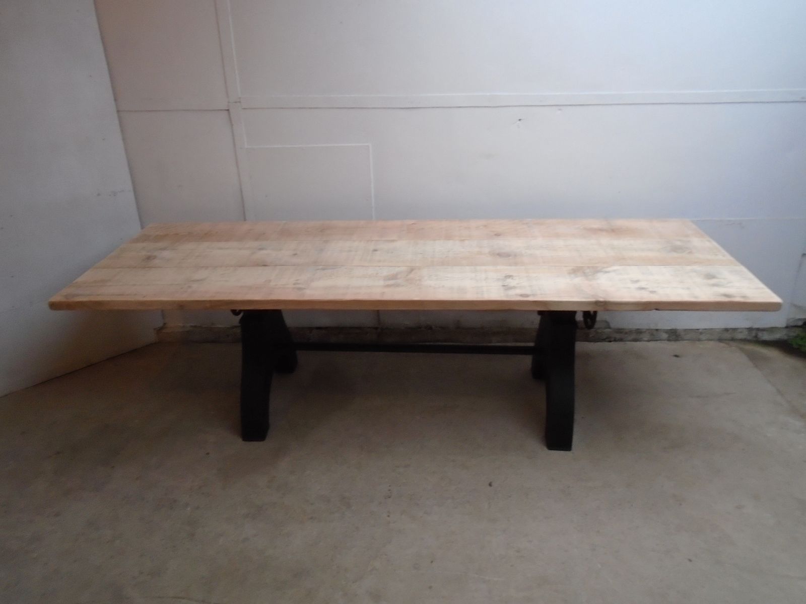 A Trendy Vintage Black Metal & Pine Crank Table / Bar photo furniture