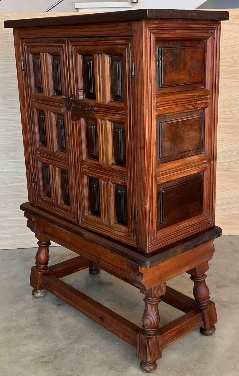 Furniture Spanish Baroque Cabinet Bar In Carved Walnut, 1940s photo