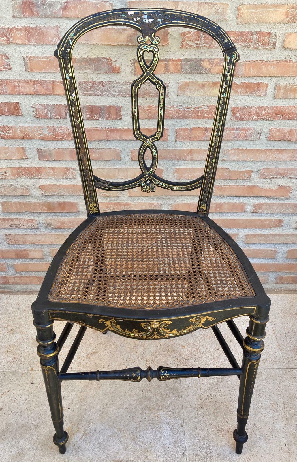 Chaises élisabéthaines laquées noires, 1840, lot de 2 photo vintage